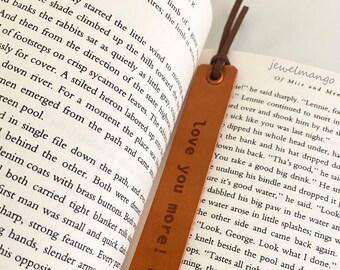 Personalized Bookmarks, Custom leather Bookmark, Keepsake Date, gift for him, gift for her, love you more, baby, any custom message engraved