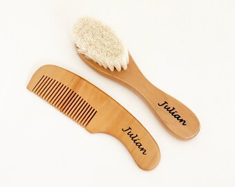 Personalized Baby Hair brush and Comb, Soft Goat Bristles, natural beech wood, laser engraved, hairbrush, Gift for newborn, infant, Comb