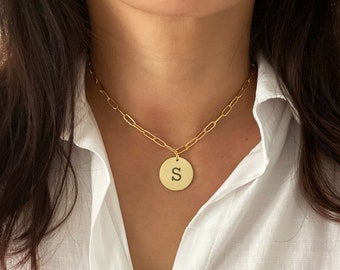 Gold Paper Clip Coin Necklace, Perfect Layering Link Necklace, Adjustable Gold paperclip necklace, Gold Coin Necklace, Personalized Necklace