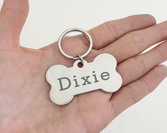 Large Pet ID Tag, Big Dog tag, dog, dog name tag, stainless steel dog tag, microchip numbers, phone number on back