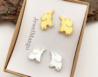 Gold elephant stud earrings, Silver elephant stud, gold post earrings, simple Jewelry, lucky jewelry, Elephant Post Earrings