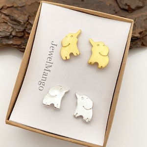 Gold elephant stud earrings, Silver elephant stud, gold post earrings, simple Jewelry, lucky jewelry, Elephant Post Earrings