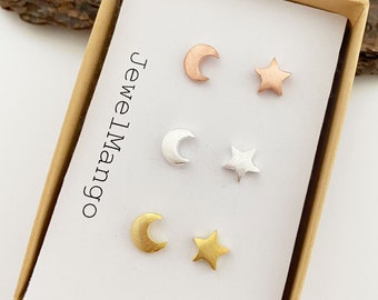 Moon and Star stud Earrings, silver moon and star post earrings, gold moon and star stud, post earrings, star Ear Studs, moon studs