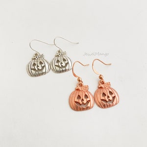Halloween Earrings, Pumpkin Earrings, Jack O Lantern Earrings, Holiday Earrings, white pumpkin, orange pumpkin, silver, rose gold pumpkin