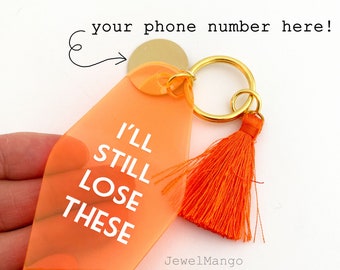 I will still lose these key chain orange and gold, orange tassle, custom keychain with visible color to find it easily, funny gift for him