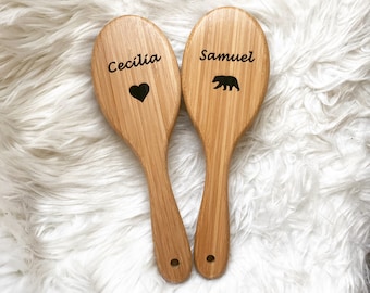 Personalized Hair brush, laser engraved, Bamboo hairbrush, wooden hairbrush, heart, Gift for Girl, Dance team, cheer team, birthday gift