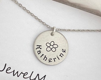 flower girl necklace, Engraved name Necklace, keepsake necklace, flower girls gifts, Name Tag Necklace, coin necklace,