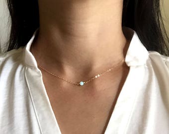 Opal bead necklace, Dainty white Opal Beaded Necklace, October Birthstone, Gift for Her, Minimalist everyday necklace, bestseller, USA