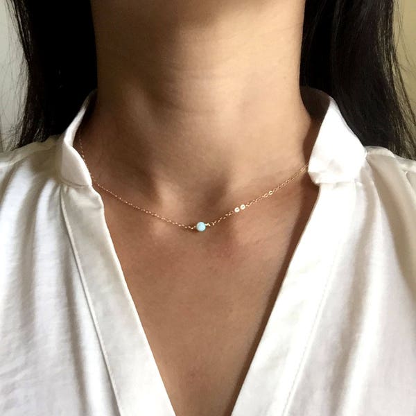 Opal bead necklace, Dainty white Opal Beaded Necklace, October Birthstone, Gift for Her, Minimalist everyday necklace, bestseller, USA