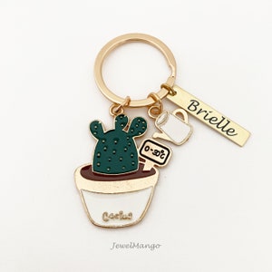 Portachiavi personalizzato Catus Enamel in oro, Portachiavi Cactus, Regali Arizona, Mamma Pianta, Fascino Cactus, Portachiavi Fico d&#39;India, Annaffiatoio