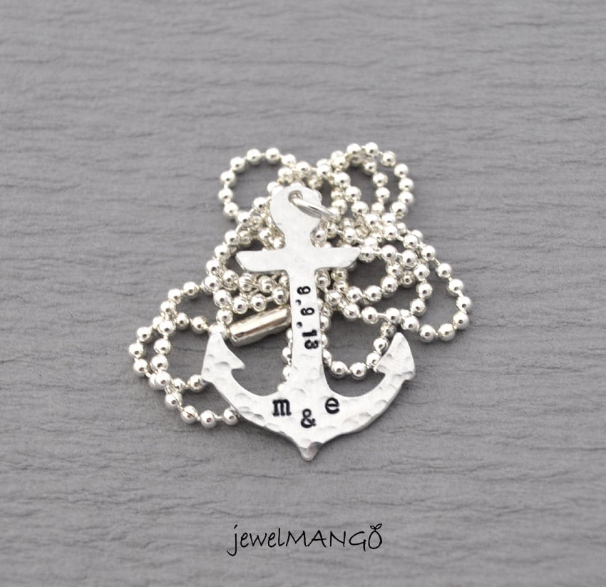 Personalized anchor necklace keepsake necklace hand Etsy