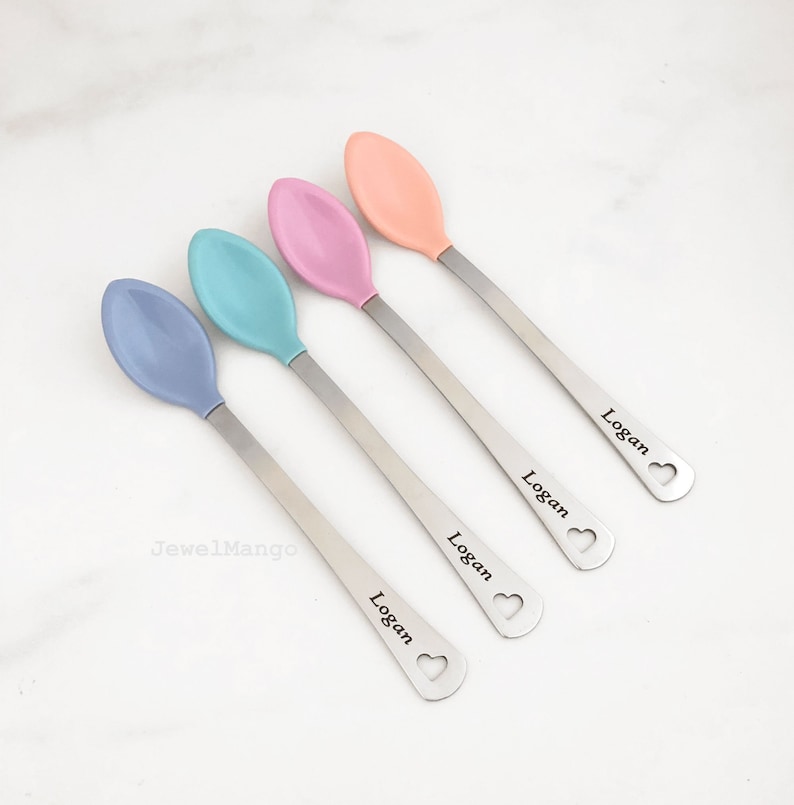 Engraved Baby Spoon, Personalized Baby Spoon set, perfect baby shower gift, new mom, baby feeding, baby pink set, white hot, New Baby Gift image 2