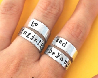 To infinity and beyond ring set, Personalized Ring, Infinity ring, Best friends gifts, Twist ring, wrapped ring, Adjustable ring set