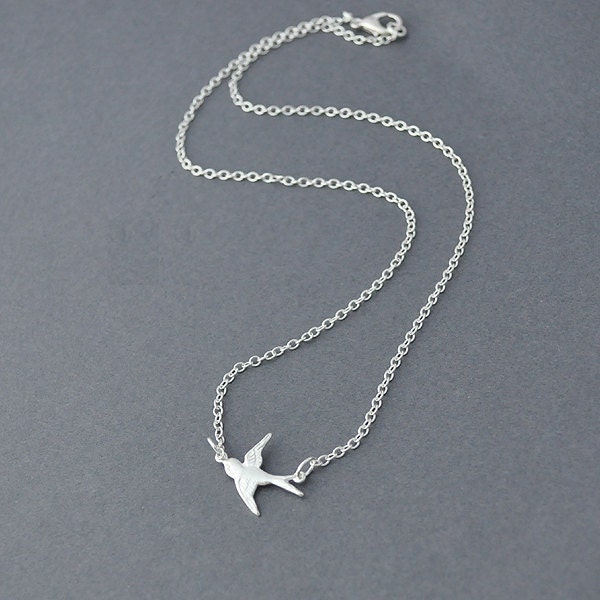 Silver Bird Necklace Sparrow Necklace Bird Charm Necklace - Etsy