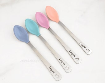 Personalized Baby Spoon set, perfect baby shower gift, new mom, baby feeding, baby pink set, white hot, New Baby Gift, Engraved Baby Spoon