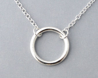 Silver Circle Necklace, Silver Halo necklace, everyday Necklace, Halo jewelry, simple silver ring necklace, Silver Circle pendant necklace