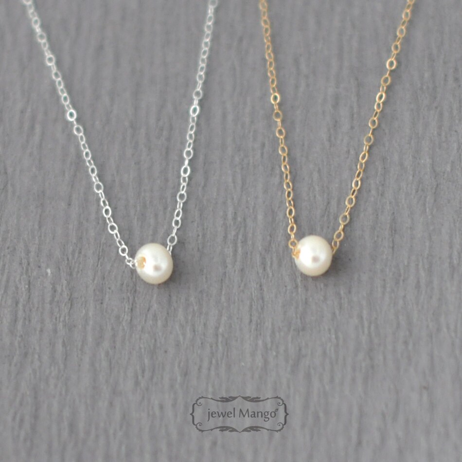 Pearl on Gold or Silver Chain Necklace Gold Bridesmaid - Etsy