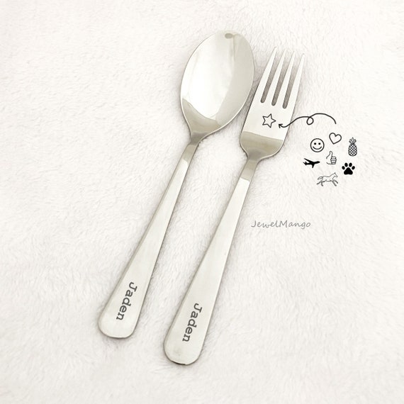 Personalized Spoon and Fork Set for Kids, Laser Engraving Name Spoon and  Fork, Children Special Gifts, Kids Name on Spoon Handle, Cute Image 