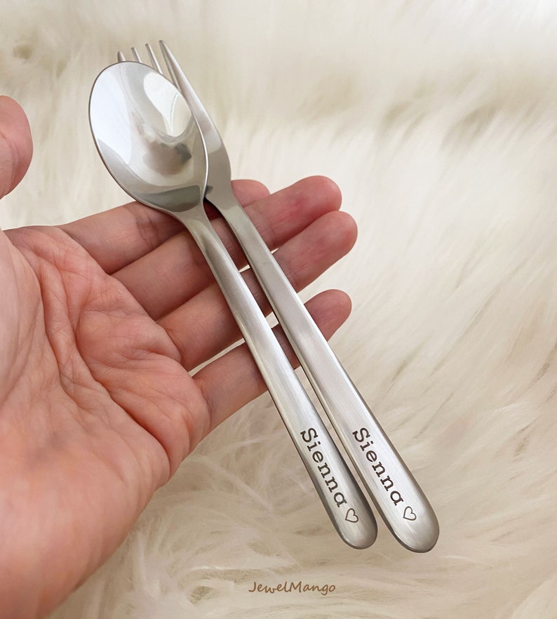 Custom personalized spoon and fork set for kids dessert Etsy