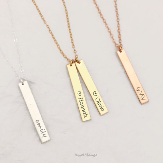 Vertical Bar Necklace 4 Sided, 3D Stick Necklace, Bridesmaid Gift – Gemnotic