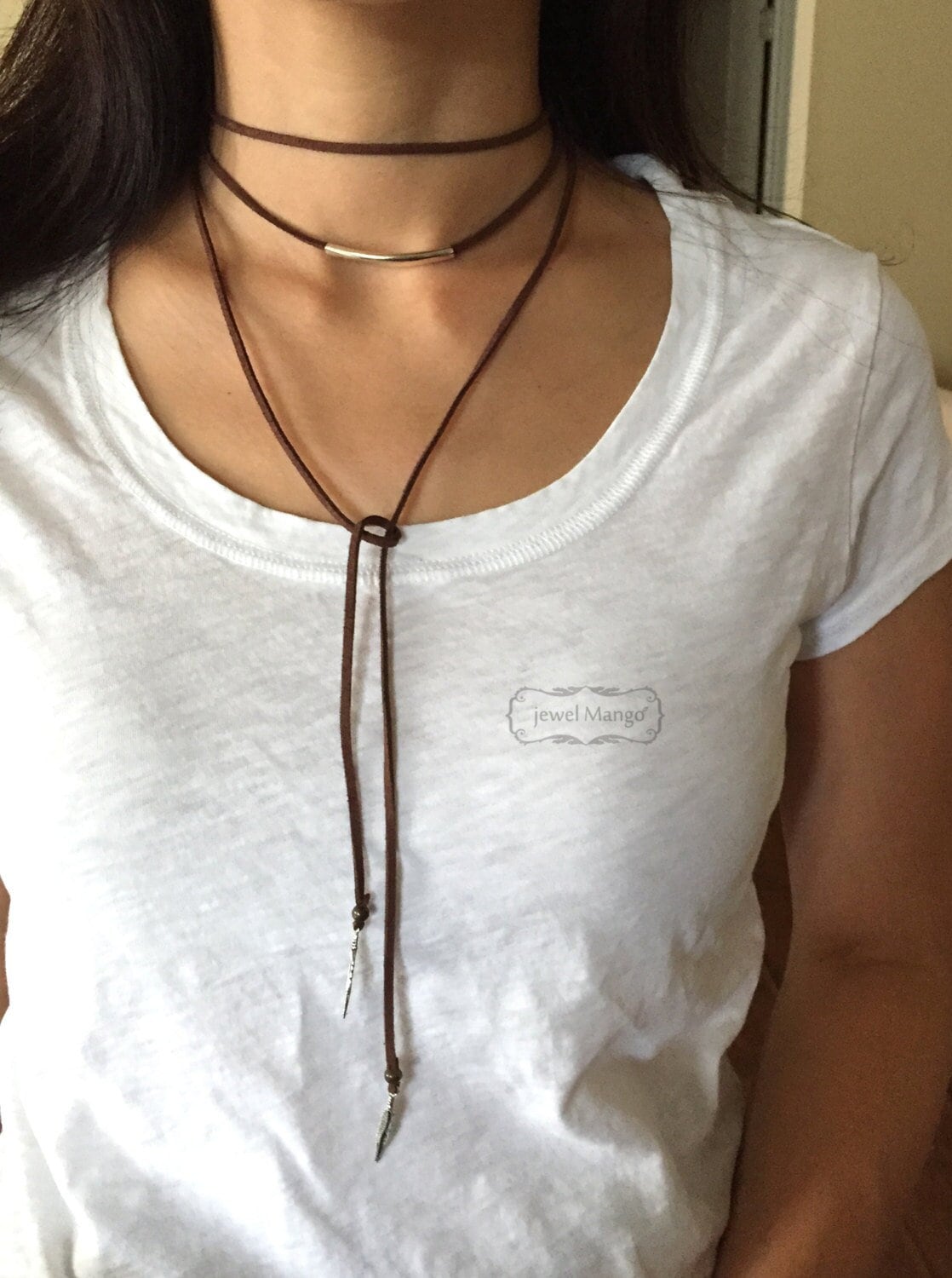 Boho Suede wrap choker, bohemian necklace, wrap choker, Feather, Suede…