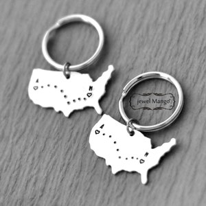 Langstrecken-Beziehung USA-Karte Schlüsselanhänger, Long-Distance-Liebe-Karte, außerhalb des Zustandes bewegen, Geschenk für Mutter, Freund, Freundin