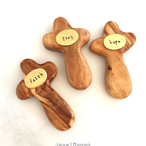 Pray, Holding Cross, Olive wood Cross, Faith, Hope, Love, Prayer, Baptism Gifts, Communion Gifts, Confirmation Gifts, Holiday Gifts, palm