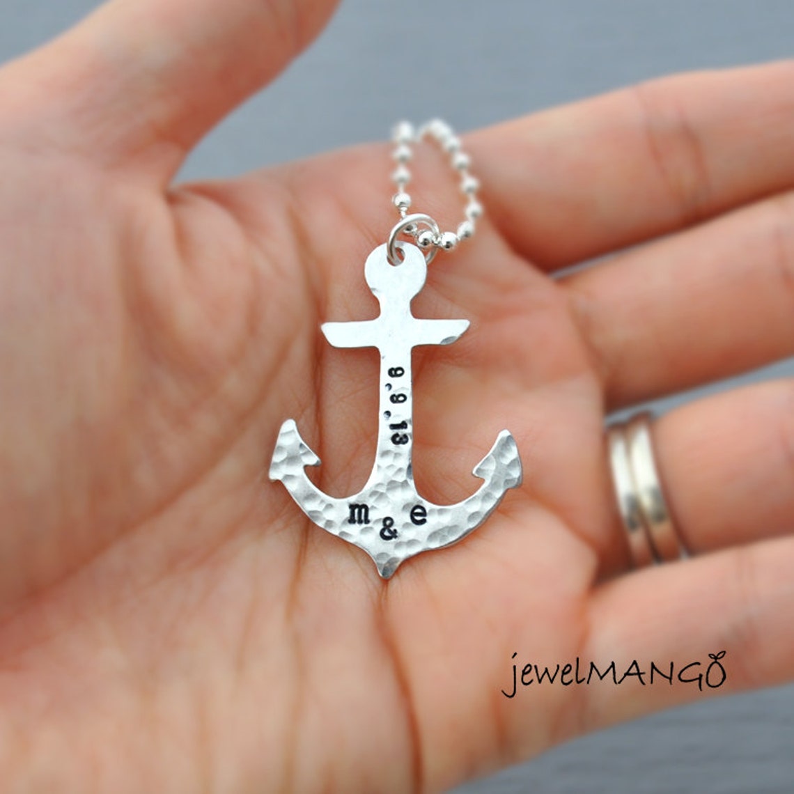 Personalized anchor necklace keepsake necklace hand Etsy