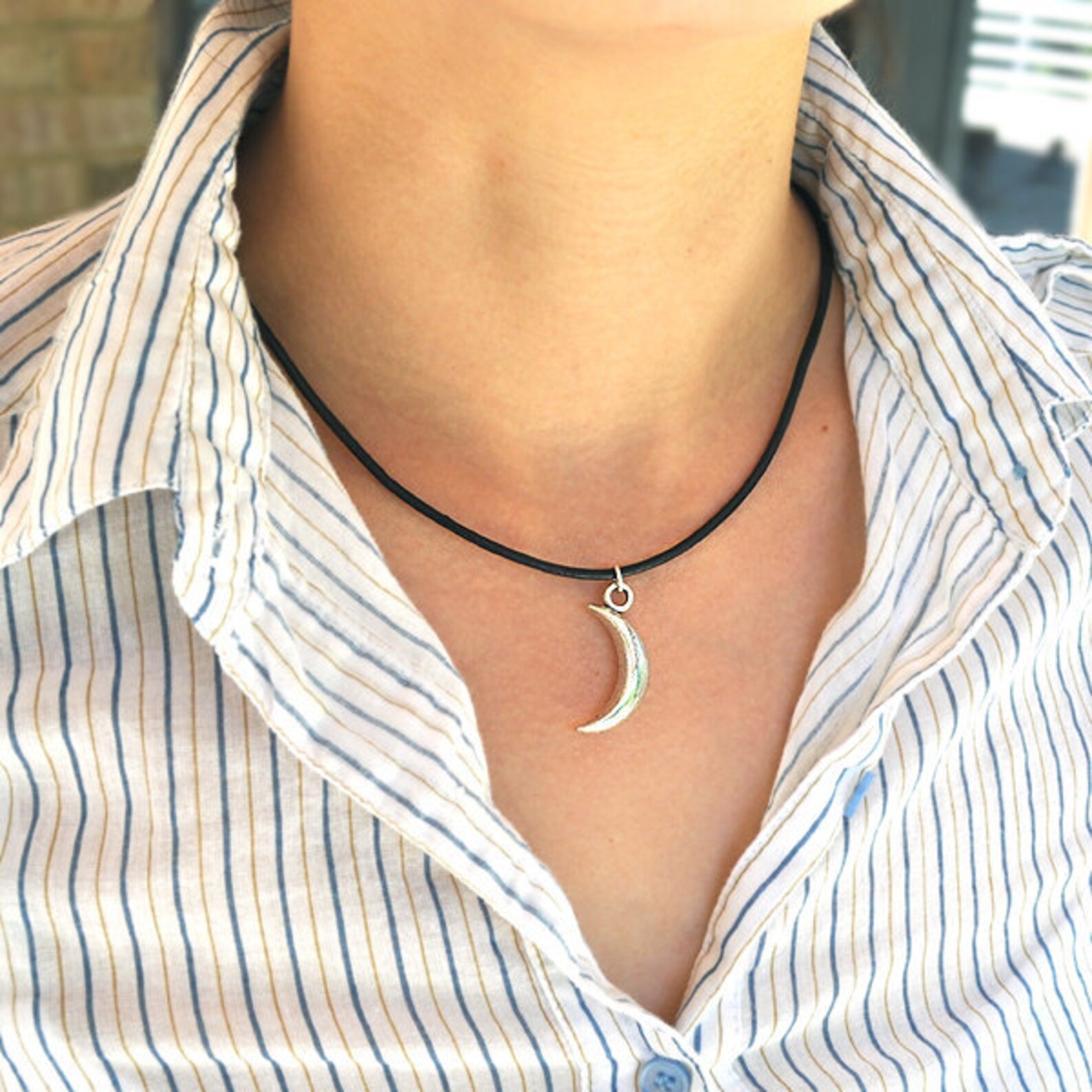 Crescent Moon Necklace in Black