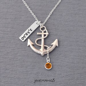 Personalized shiny anchor necklace, keepsake necklace, hand stamping, special day, anniversary, wedding date, engagement, nautical image 3