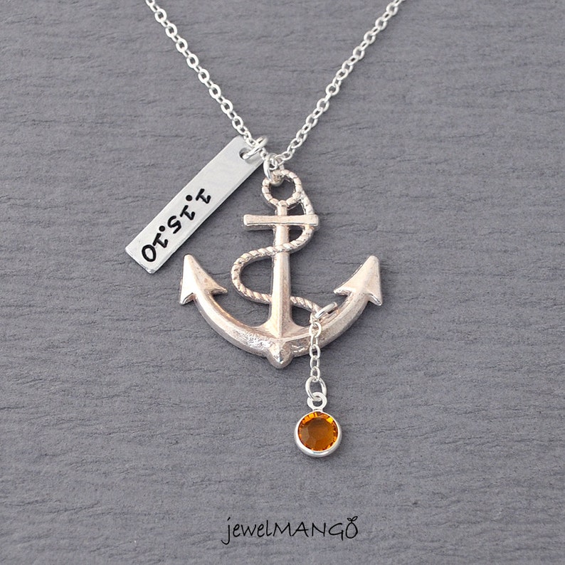 Personalized shiny anchor necklace, keepsake necklace, hand stamping, special day, anniversary, wedding date, engagement, nautical image 3