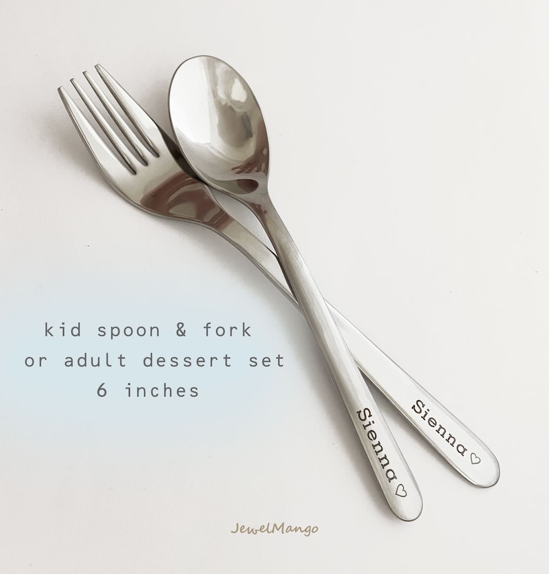 Custom personalized spoon and fork set for kids dessert Etsy
