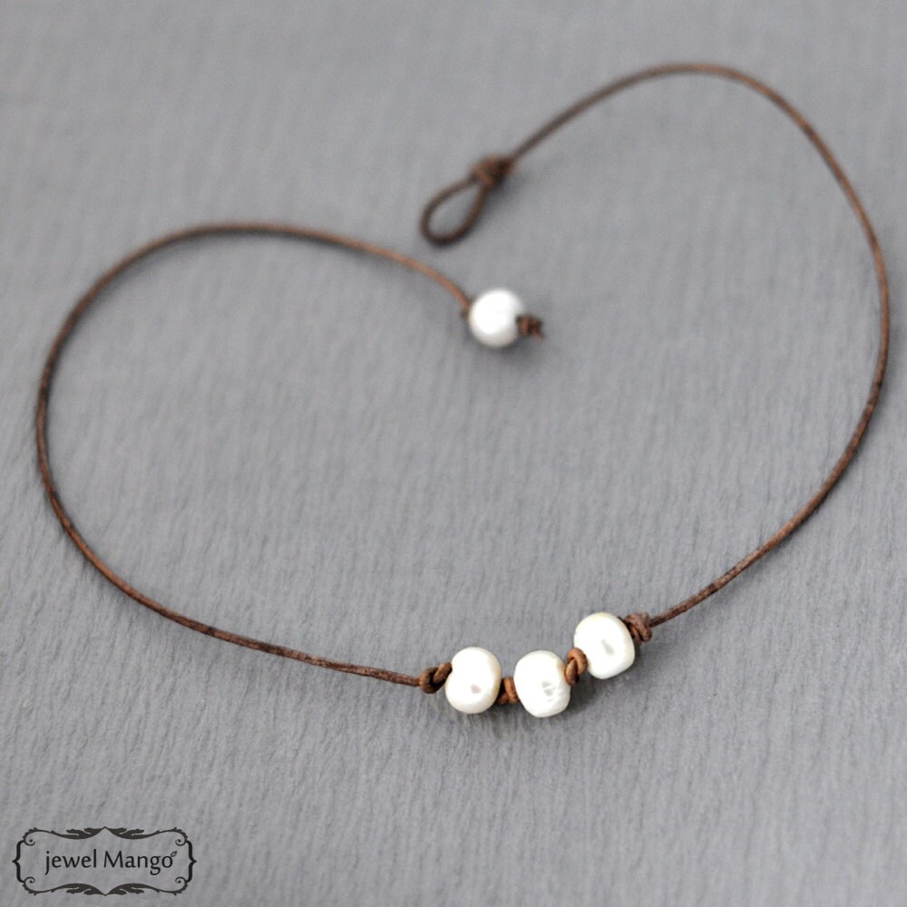 ★PEARLY MORE★ Holiday leather necklace 5 Strand Leather Necklace With Pearl Beads · Filly Flair