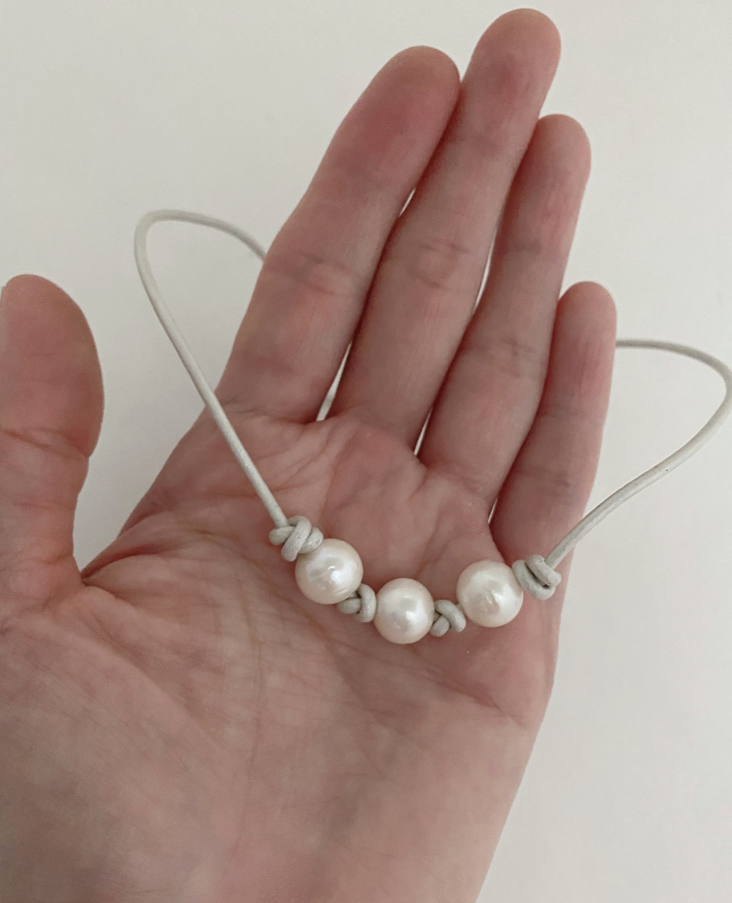 Triple Pearl Leather Necklace, Pearl Necklace, Black Leather