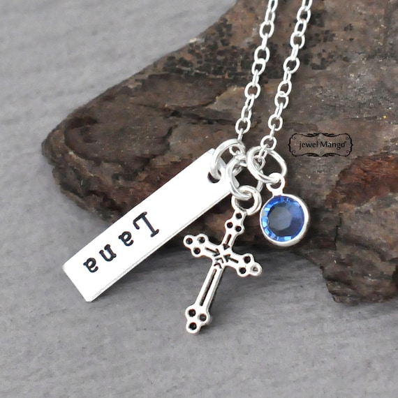 Personalized cross deals bar necklace