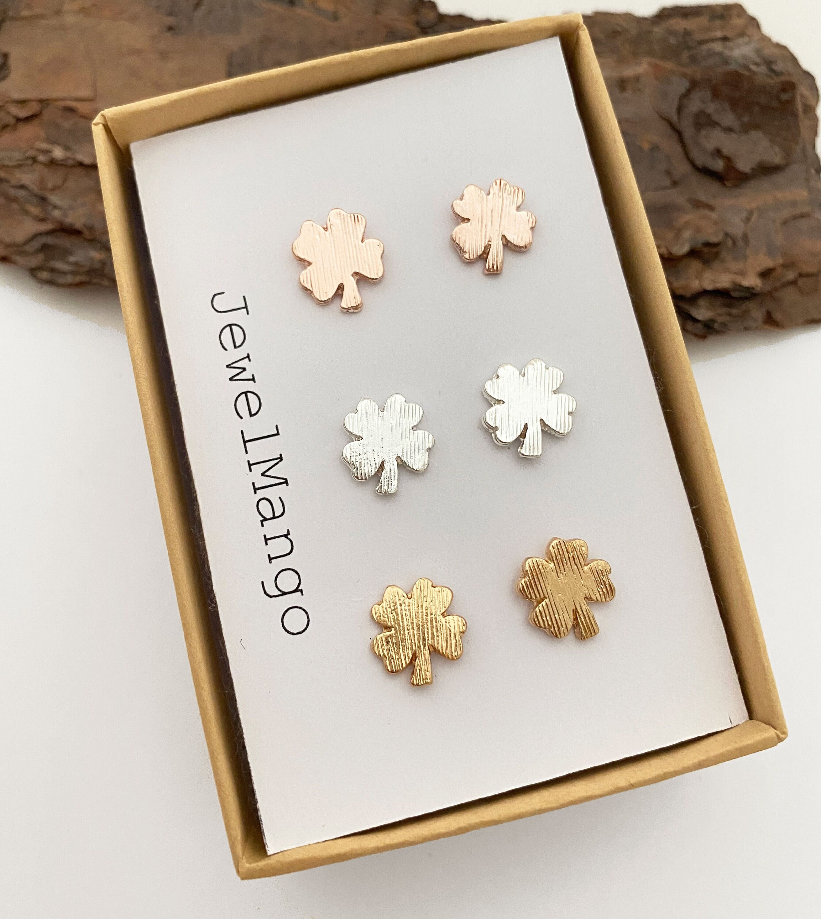 Brushed shamrock stud Earrings, clover earrings, silver lucky shamrock stud, clover post earrings, simple Jewelry, high polished, brushed
