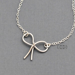 Silver Bow necklace, Ribbon, Bow, Lovely white gold ribbon necklace, Cute everyday jewelry, simple modern jewelry women girl, cute gifts,