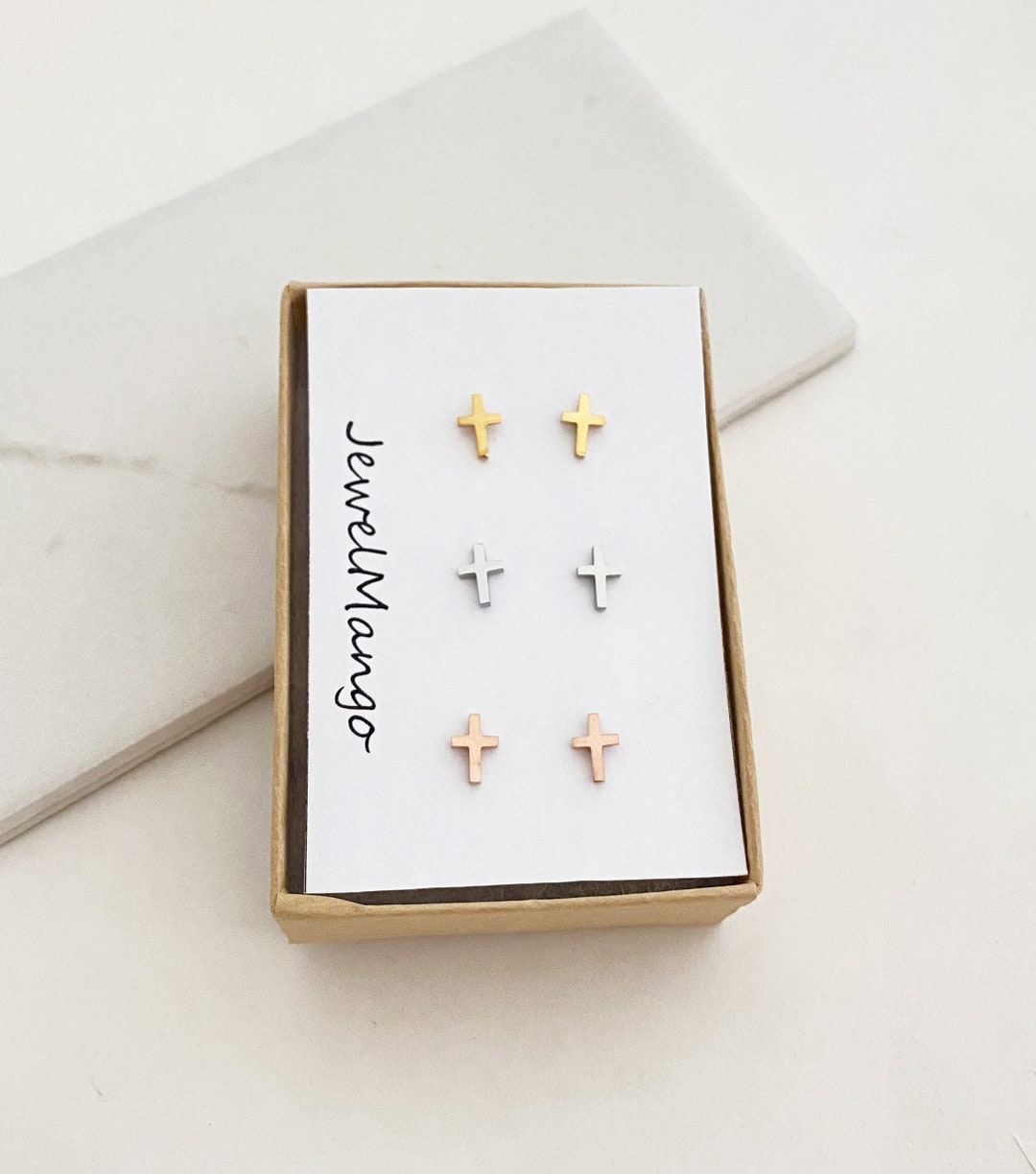 Cross Earrings Rose Gold Cross Stud Earrings Silver Cross Etsy