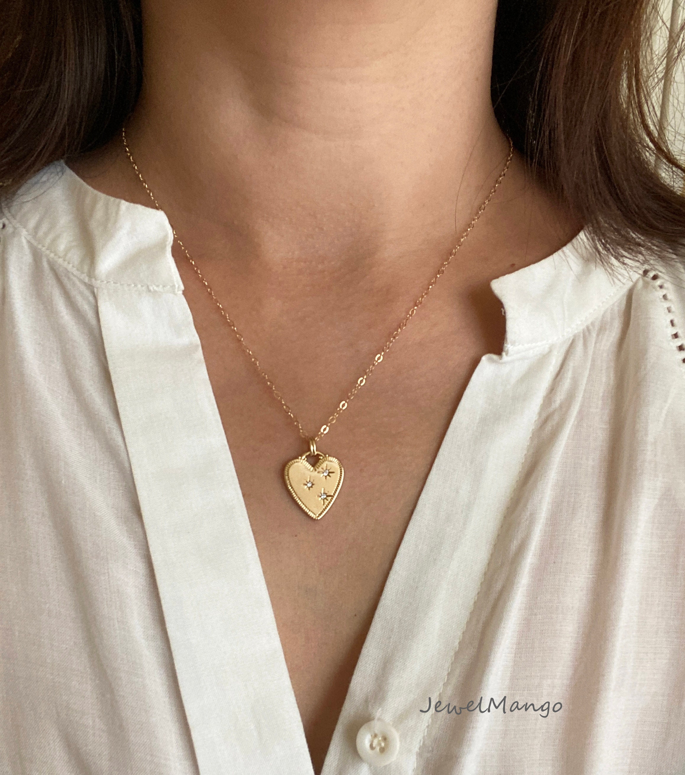 Buy Gold Heart Charm Necklace, Heart Necklace, Gold Heart Charm, Diamond  Pave Heart Pendant in Gold, Non Tarnish, Valentines Day Gift Online in  India - Etsy
