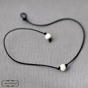 Single pearl leather necklace, Pearl leather necklace, leather Pearl Choker, white freshwater pearl leather necklace, Variety color choices