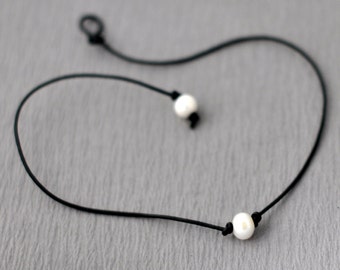 Single pearl leather necklace, Pearl leather necklace, leather Pearl Choker, white freshwater pearl leather necklace, Variety color choices