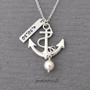 Personalized anchor necklace, Wedding, Keepsake necklace, turquoise,special day, anniversary, wedding date, engagement, nautical, birthstone