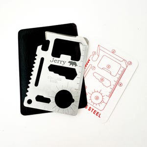 Herramienta de billetera personalizada, regalos de padrinos de boda, regalos para él, herramienta de billetera de acero inoxidable 11 en 1, herramienta múltiple de supervivencia de acero inoxidable, utilidad