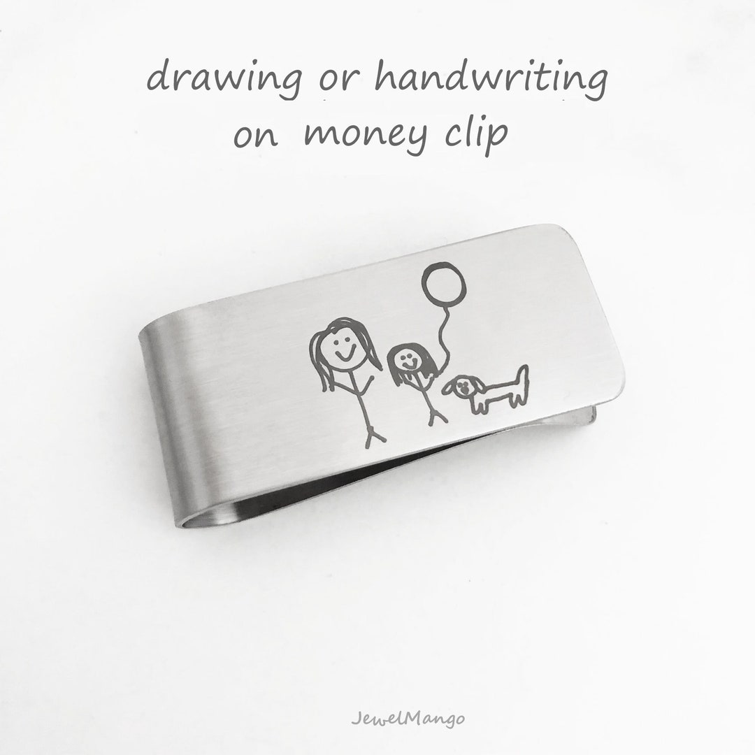 Custom Handwriting Money Clip, Engraving Money Clip, Actual Kid