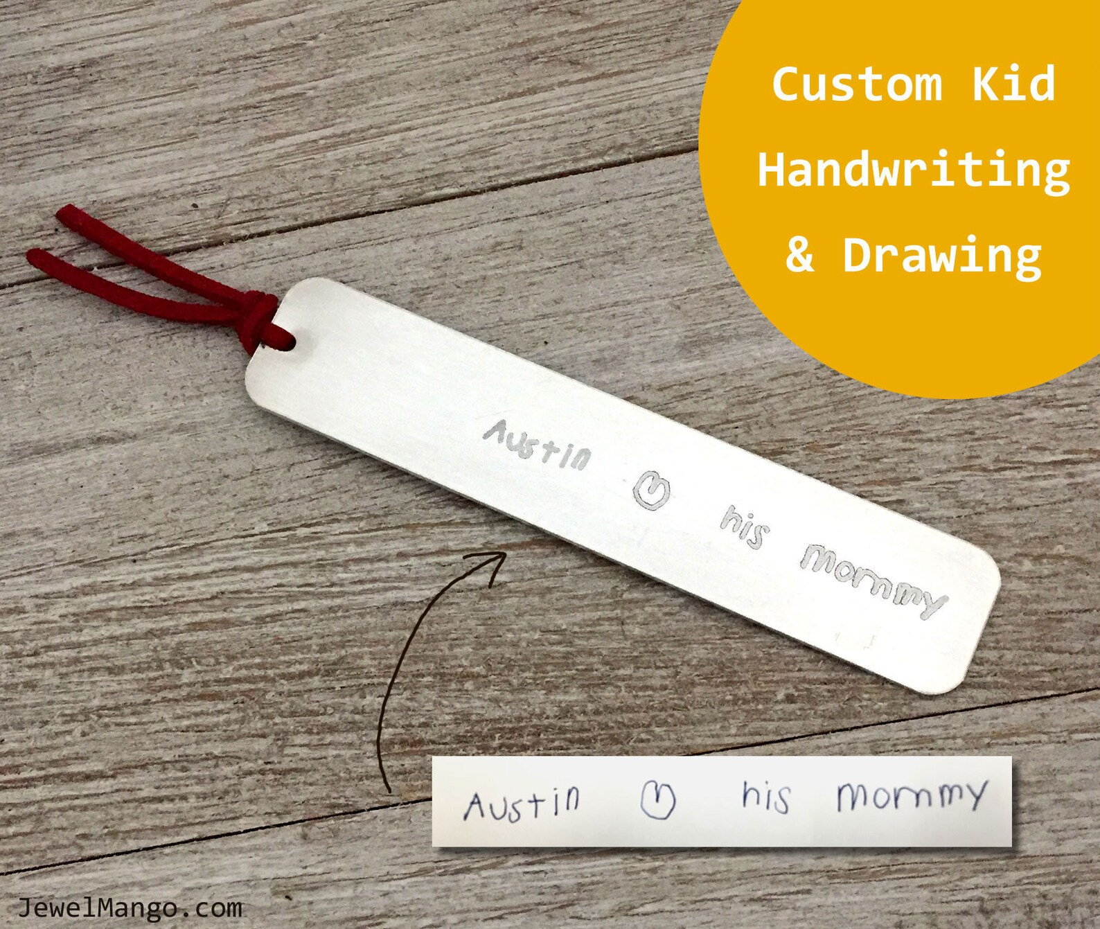 Custom Handwriting Bookmark, Engraving Bookmark, Kid Actual Handwriting