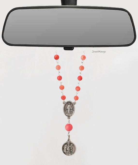 Rosary Rear View Mirror Hangers St. Christophercar Etsy
