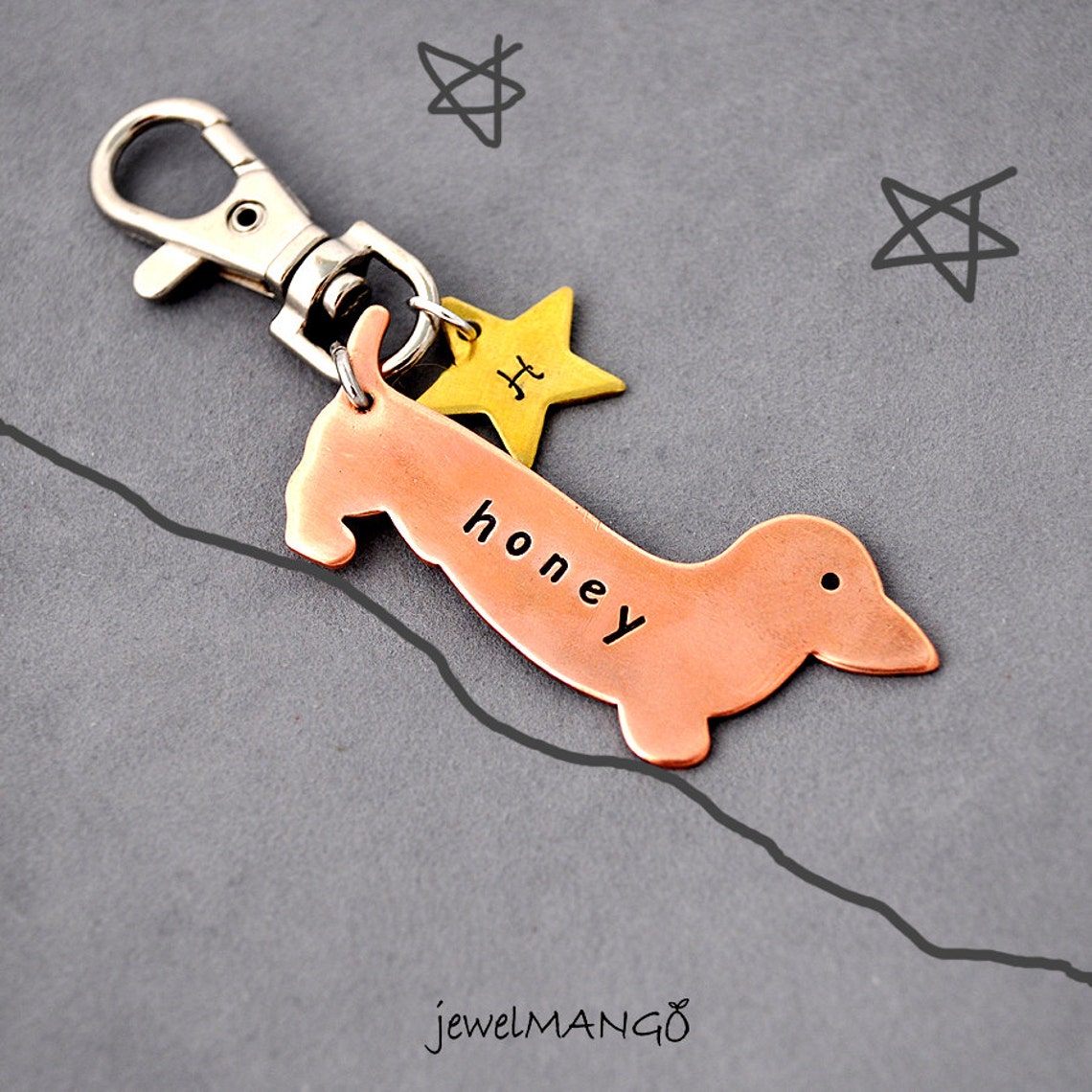 Dachshund Bag Charm Key Ring Dog Puppy Doxie Star Etsy