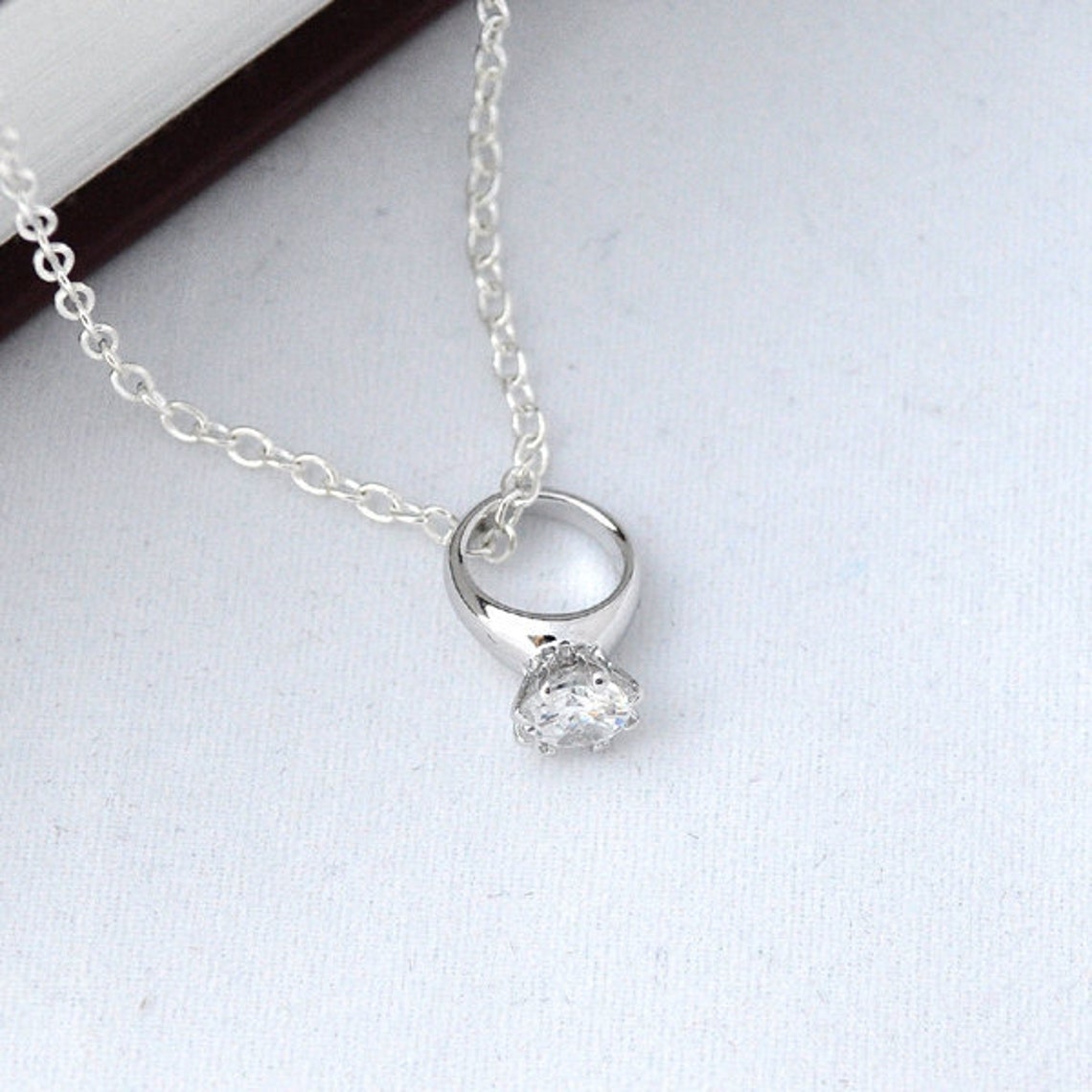 Silver Ring Necklace Wedding Ring Necklace Diamond Ring - Etsy