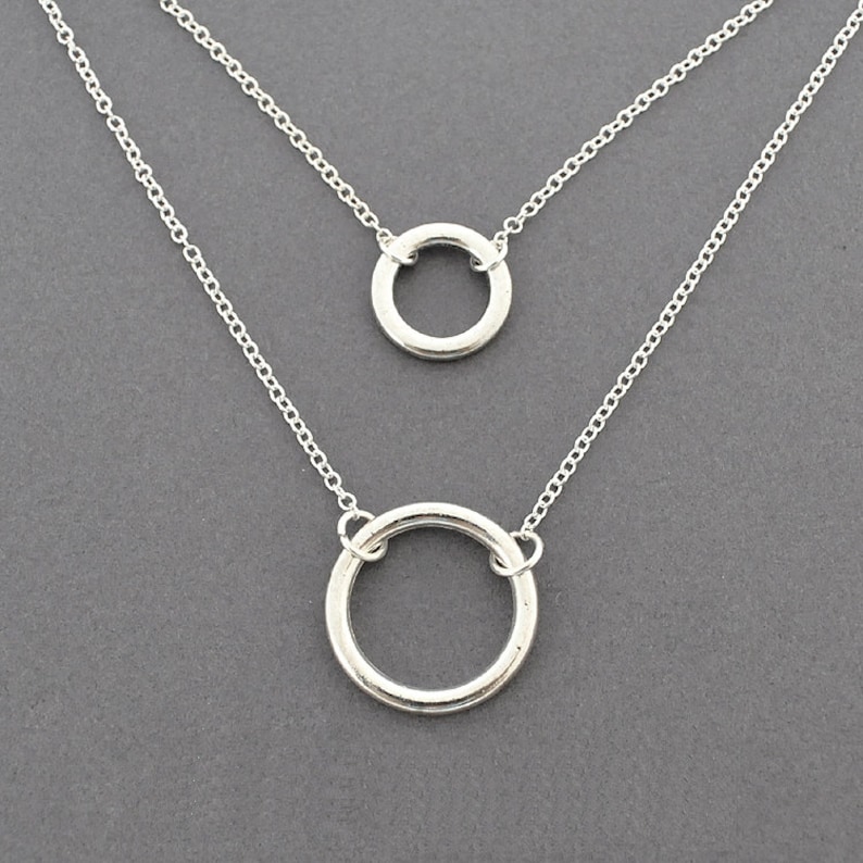 Silver Double Round Ring Necklace Everyday Necklace Halo - Etsy