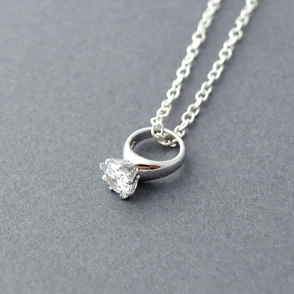 Silver Ring Necklace Wedding Ring Necklace Diamond Ring - Etsy